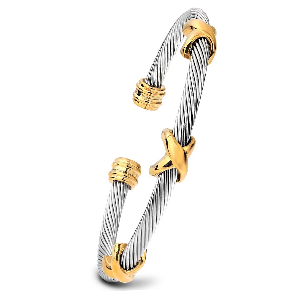 Gold & Silver Twisted Cable Cuff Bracelet